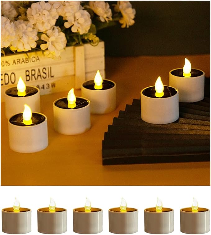 Solar Candle Lights,Flameless Candle Lights,Solar Rechargeable Tea Wax lamp,6 flameless Candle Light, Suitable for Wedding, Valentine's Day, Halloween, Christmas (Small Solar Candle)-VerdiqueGarden