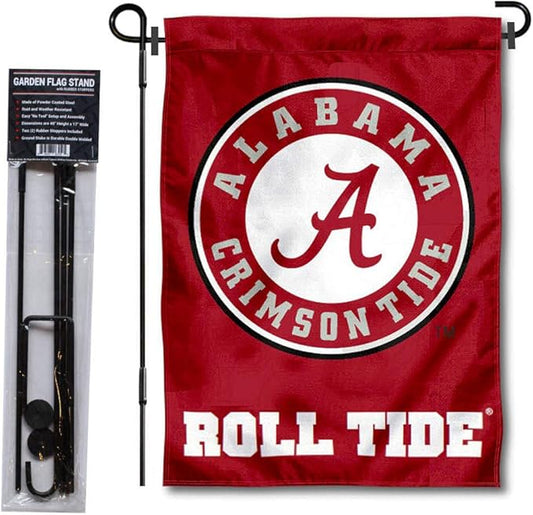 College Flags & Banners Co. Alabama Crimson Tide Garden Flag with Stand Holder-VerdiqueGarden