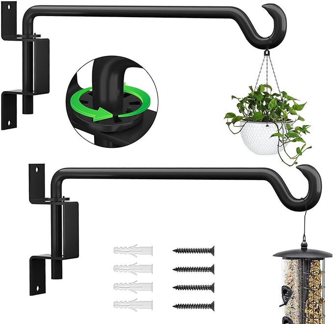 10 Inch Hanging Plant Holder, Wall Plant Hanger, Plant Hangers Outdoor, Swivel Plant Hanger, for Outdoor Hanging Bird Feeders, Wind Chimes, Plant Baskets, Black-VerdiqueGarden