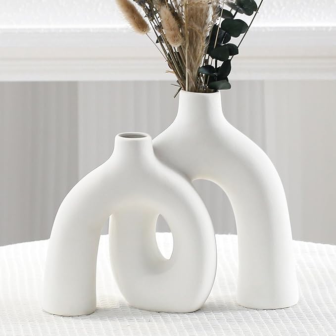 CEMABT Modern Nordic Boho Vase Set - Elegant White Matte Ceramic Home Decor for Living Room, Bookshelf, Mantel, Entryway Table & Console Décor | Shelf Decorations Gift-VerdiqueGarden