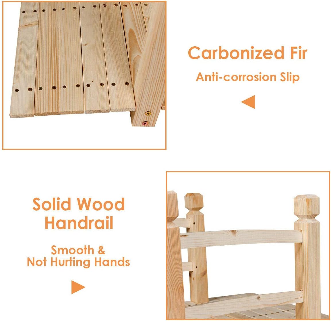 HAPPYGRILL Wooden Bridge, Natural Wood Garden Bridge with Guardrails, Outdoor Pond Bridge for Garden Backyard Decoration 5FT-VerdiqueGarden