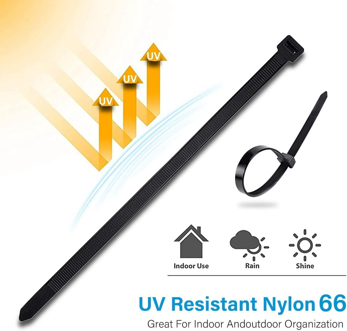 Zip Ties (100 Pack), Heavy Duty Cable Ties with 200 lbs Tensile Strength, Multi-Purpose Adjustable Black, UV Resistant Indoor and Outdoor Zip Ties for Home, Office-VerdiqueGarden