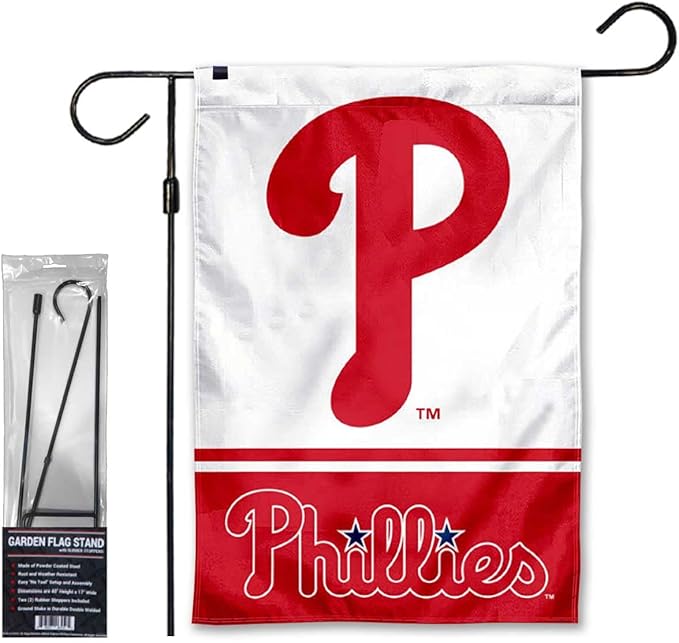 WinCraft Phillies Garden Flag with Stand Holder Flagpole-VerdiqueGarden
