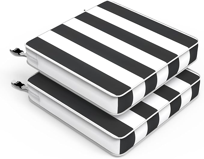 LVTXIII Patio Chair Cushions 22"x22"x3", Water-Repellent Outdoor Seat Cushions for Patio Furniture, Square Chair Pads with Ties for Home Garden Decoration, Set of 2, Cabana Black-VerdiqueGarden