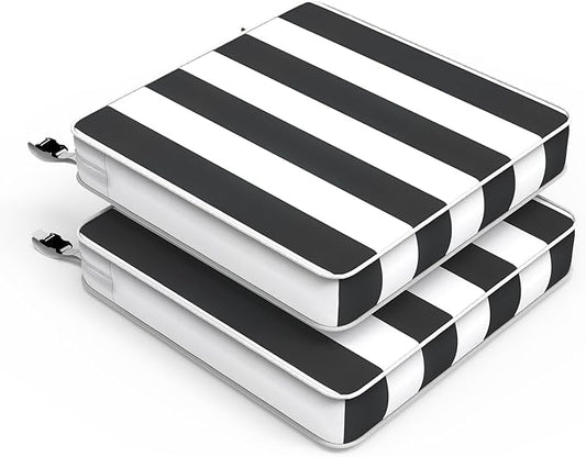 LVTXIII Patio Chair Cushions 22"x22"x3", Water-Repellent Outdoor Seat Cushions for Patio Furniture, Square Chair Pads with Ties for Home Garden Decoration, Set of 2, Cabana Black-VerdiqueGarden