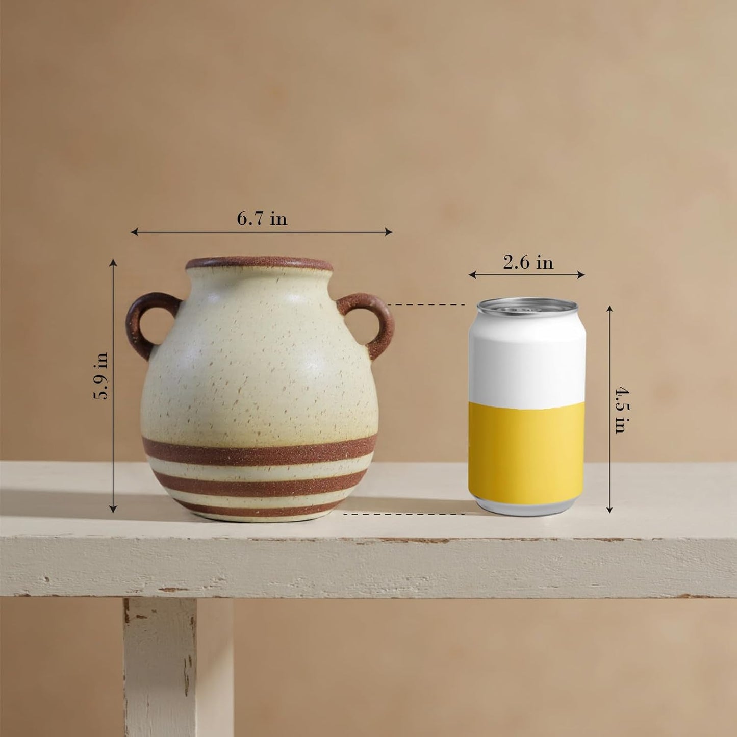 Rustic Farmhouse Ceramic Vase, Pastoral with 2 Ear Design, Boho Vintage Terracotta Vases for Bouquet、Fake Plants, Suitable for Home Decor, Shelf, Dining Table, Living Room, Mantle, Bathroom, 5.9 Inch-VerdiqueGarden