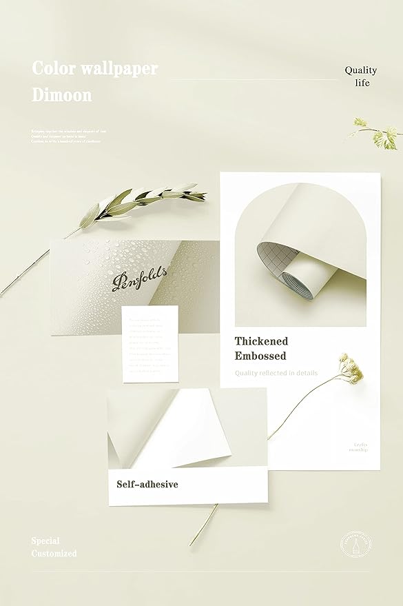 Dimoon 590''x17.7'' White Peel and Stick Wallpaper Contact Paper Modern Self Adhesive Wall Paper Removable Renter Friendly Textured Solid Color Shelf Cabinet Vinyl Roll (590''x17.7'',Cream White)-VerdiqueGarden