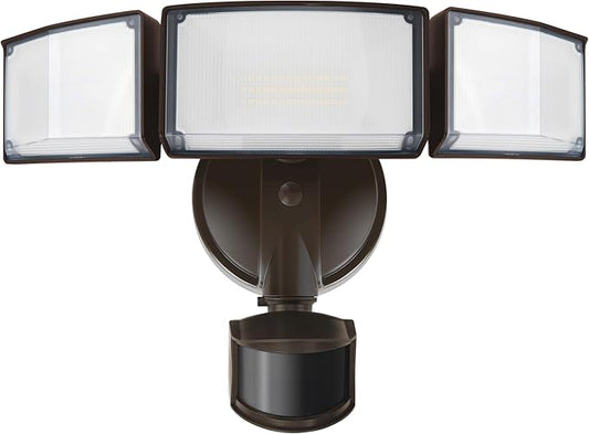 LUTEC 72W 7500LM LED Security Lights Motion Sensor Light Outdoor, 5000K Daylight, IP65 Waterproof, Dusk to Dawn, 3-Head Motion Detected Flood Light for Garage, Yard, Porch(Brown)-VerdiqueGarden