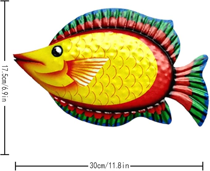 HHgrowe 11.8 Inches Hand-Painted Metal Fish Art Wall Decor Coastal Ocean Sea Hanging Decorations Garden Pool Decor Set of 4 Colorful Outdoor or Indoor Wall Sculptures …-VerdiqueGarden