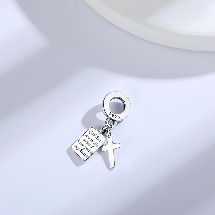 925 Sterling Silver Charms Fit Pandora Charms Bracelet God Has You In His Arms I Have You In My Heart Fit Wife Daughter Mother's Day Christmas Birthday Gift