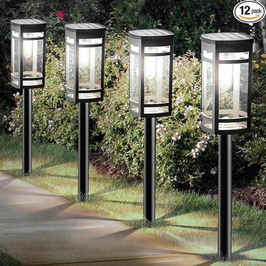 12 Pack Solar Lights Outdoor Waterproof for Garden Pathway Walkway Driveway Yard Lawn Decorative Landscape Lighting. (Cool White Light, 12)-VerdiqueGarden