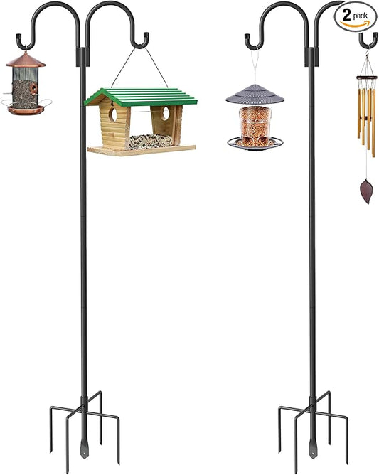 Highpro Double Shepherds Hooks for Outdoor, 2 Pack 79 Inch Heavy Duty Garden Pole for Hanging Bird Feeder, Bird Feeder Hook Plant Baskets,Garden Plant Hanger Stands with 5 Base Prongs-VerdiqueGarden