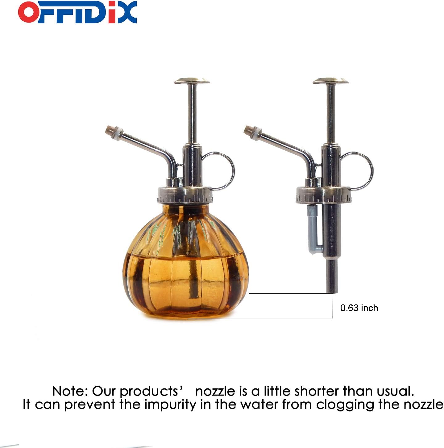 OFFIDIX Glass Watering Spray Bottle,Plant Mister Flower Water Spray Bottle Can Pot 6.3" Tall Vintage Pumpkin Style Spritzer Bronze Plastic Top Pump One Hand Glass Watering Can Indoor(Brown)-VerdiqueGarden