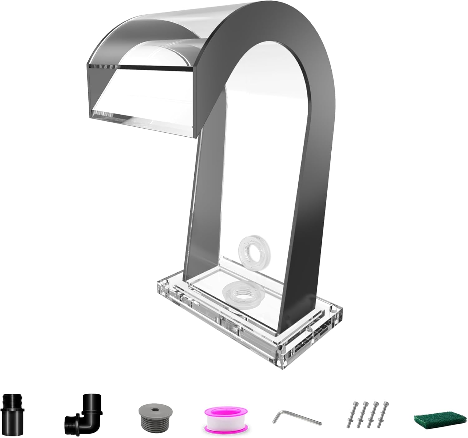 S-Shape Waterfall Spillway Ground Pool Fountain, LONGRUNNEW Transparent Acrylic Outdoor Water Feature 14.09" x 9.57" x 10.04" for Garden Decor, Landscape Accents & Patio Pond Water Feature-Small-VerdiqueGarden