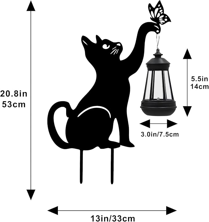 Solar Lights Outdoor Garden Decor - Black Cat Figurine Light Stake with Butterfly Decorative Metal Housewarming Ornament for Yard Pathway Lawn Patio – Unique Gift Ideas for Christmas-VerdiqueGarden