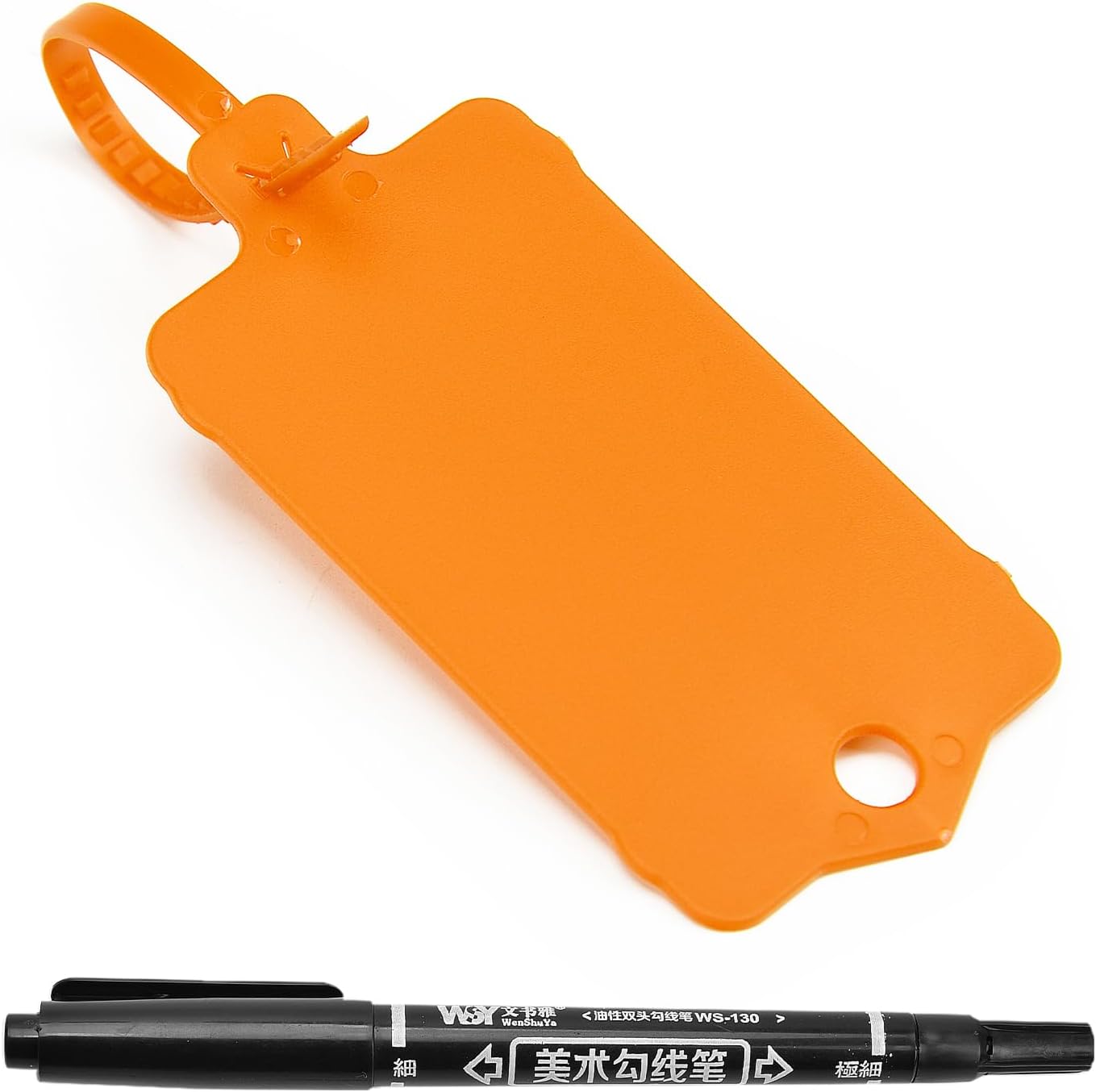 100pcs Blank Plastic Tags for Labeling Reusable Hanging Tags Ties Key Tag Storage Labels Waterproof Plastic Mark Label Writable Hang Sign with One Marker Pen (Orange)-VerdiqueGarden