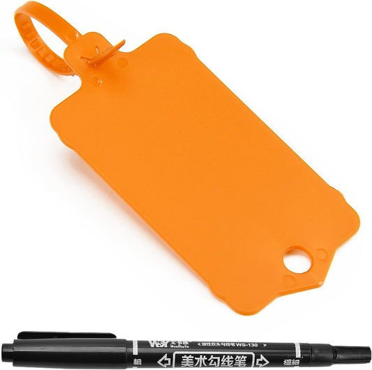 100pcs Blank Plastic Tags for Labeling Reusable Hanging Tags Ties Key Tag Storage Labels Waterproof Plastic Mark Label Writable Hang Sign with One Marker Pen (Orange)-VerdiqueGarden