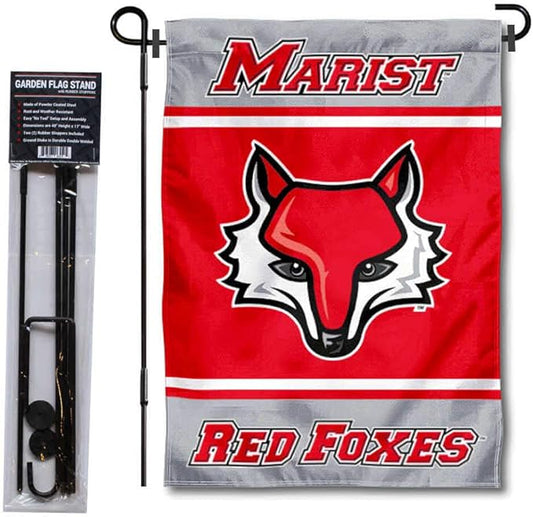 College Flags & Banners Co. Marist Red Foxes Garden Flag with Stand Holder-VerdiqueGarden