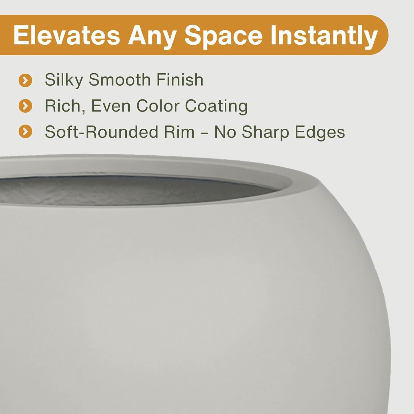 Globo Large Fiberstone Plant Pot, Large Planters for Indoor Plants, Outdoor Planters for Porch (Light French Gray, 12" D x 9.7" H)-VerdiqueGarden