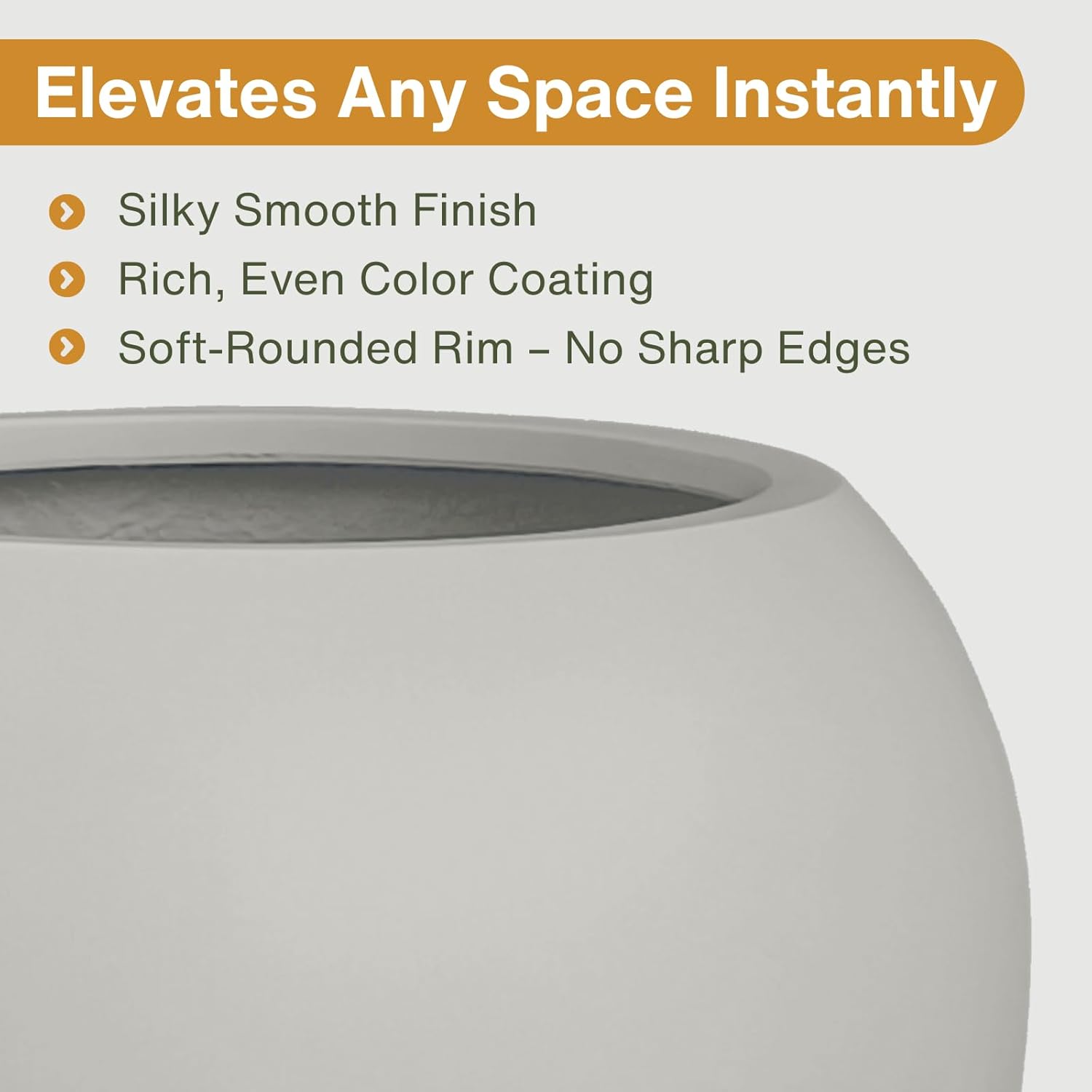 Globo Large Fiberstone Plant Pot, Large Planters for Indoor Plants, Outdoor Planters for Porch (Light French Gray, 12" D x 9.7" H)-VerdiqueGarden