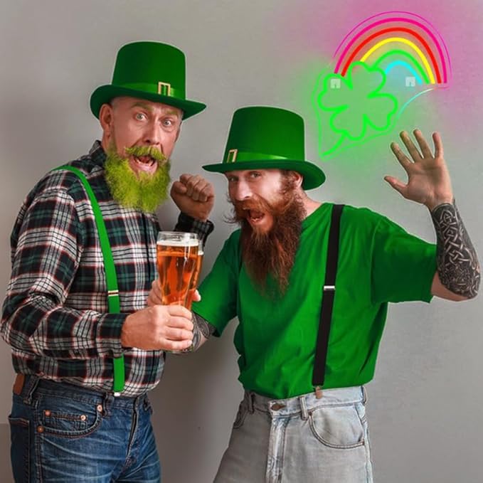 WLHOPE St Patricks Day Neon Sign St. Patrick's Day Neon Signs for Wall Decor Dimmable Rainbow Clover Light Up Sign for Bedroom Living Room Wall Art Happy St. Patrick's Day Decoration-VerdiqueGarden
