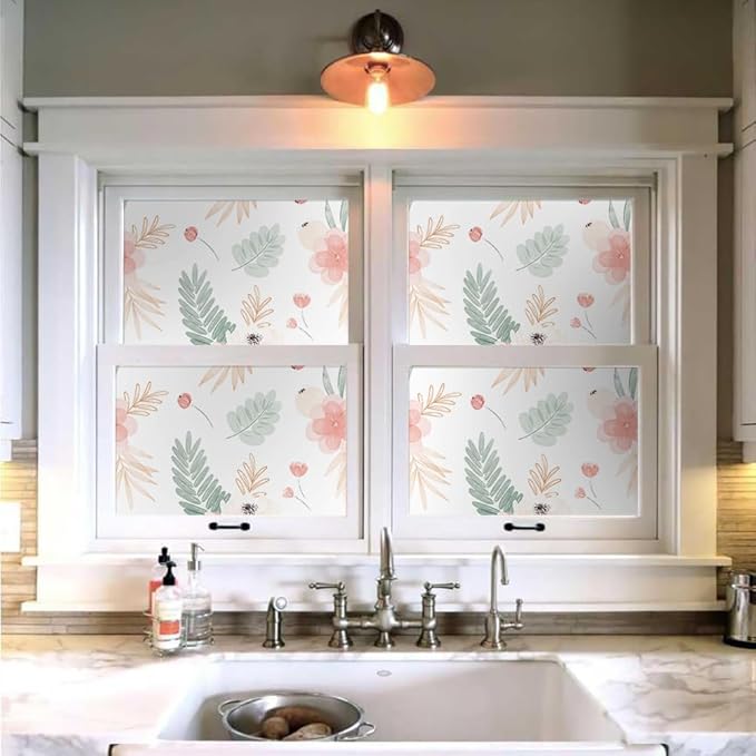 Neutral Green Leaves Pink Poppy Floral Peel and Stick Wallpaper Self Adhesive Removable Easy Peel Off Stick on Wall Paper for Bedroom Cabinet Renter-VerdiqueGarden