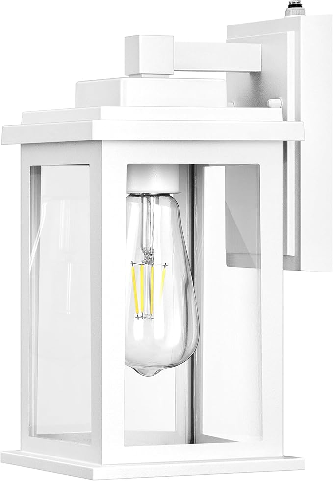 VIANIS White Outdoor Wall Lights, Dusk to Dawn Porch Lights, Anti-Rust Exterior Lighting Fixtures, Dusk to Dawn Outdoor Lighting with Tempered Glass for House, Porch, Garden, Hardwired, Non-Solar-VerdiqueGarden