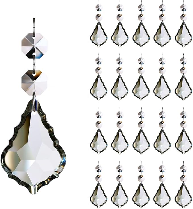 20pcs Crystal Chandelier Maple Leaf Prism Pendant Parts, 50mm Hanging Crystals Beads for Chandelier Wedding Decoration Clear-VerdiqueGarden