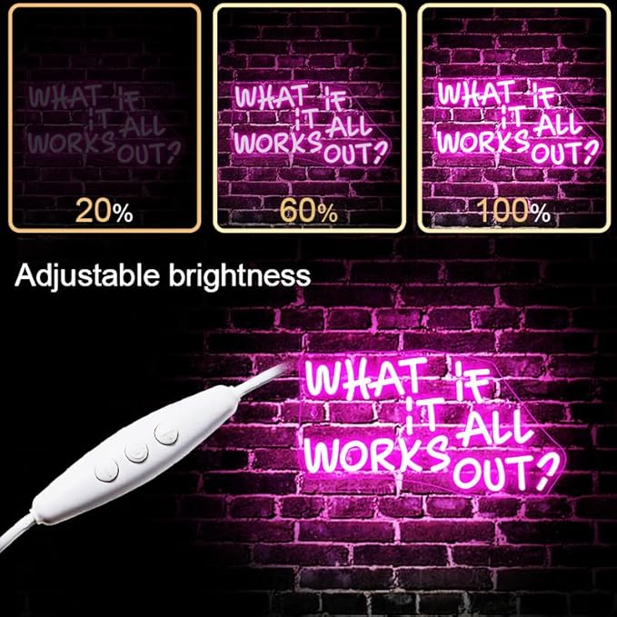 WLHOPE What If It All Works Out Neon Sign Pink Neon Signs for Wall Decor Dimmable Neon Lights LED Sign for Bedroom,Living Room,Bar,Party,Christmas,Birthday Gift-VerdiqueGarden