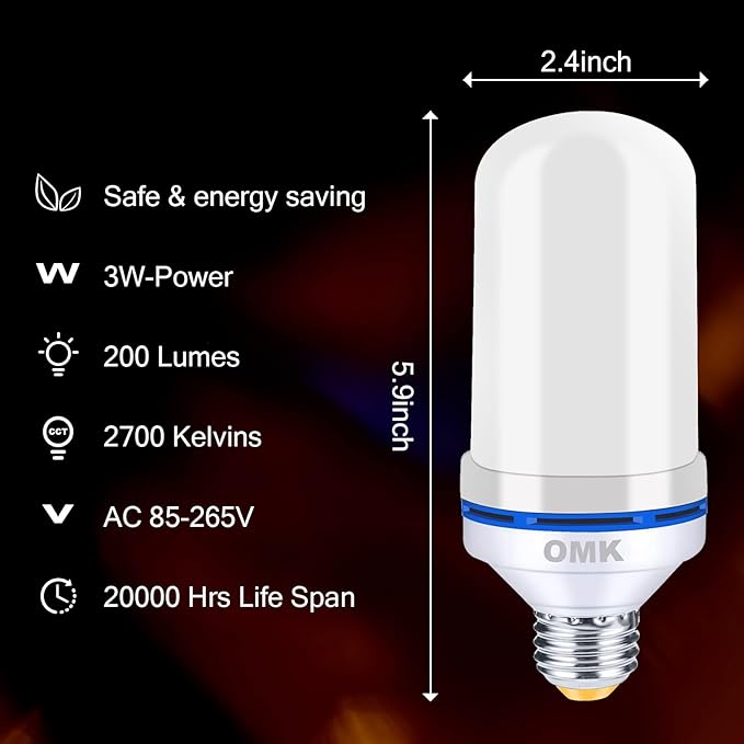 OMK Christmas Decorations Flame Light Bulbs, LED【Upgraded 2 Pack 】 4 Types Lighting Flickering Decorative Lamps for Porch, Yard, Party, Indoor, Outdoor Christmas Gifts-VerdiqueGarden