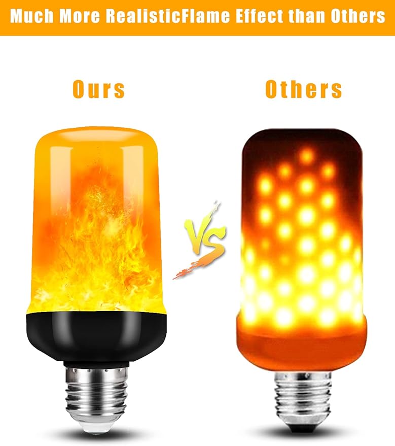 Hompavo 【Upgraded】 LED Flame Light Bulbs, 4 Modes Flickering Light Bulbs with Upside Down Effect, E26/E27 Flame Bulb for Halloween Christmas Party Patio Porch Home Indoor & Outdoor Decorations - 2-VerdiqueGarden