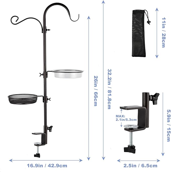 Deck Bird Feeding Station | Premium Multi Feeder Hanging Kit with Bird Bath & Sock Feeder | Attracts Wild Birds, Planter Hanger Hook for Outdoor Deck, Patio, Garden-VerdiqueGarden