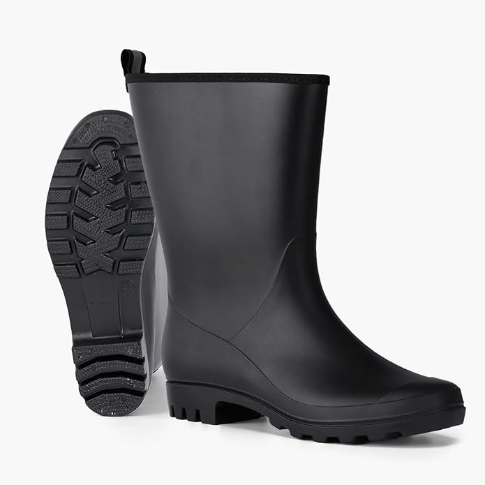 Mid Calf Rain Boots Women Waterproof PVC Womens Rubber Rain Boot Seamless Rain Footwear Outdoor Garden Work Walking-VerdiqueGarden