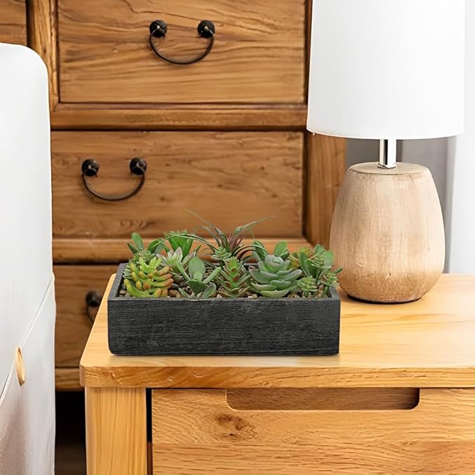 Artificial Succulent Plants in Pot 10 Inch Fake Succulent Arrangement Potted Succulents Plants Centerpiece in Rectangular Wooden Planter for Home Office Desk Shelf Living Room Bedroom Farmhouse Decor-VerdiqueGarden