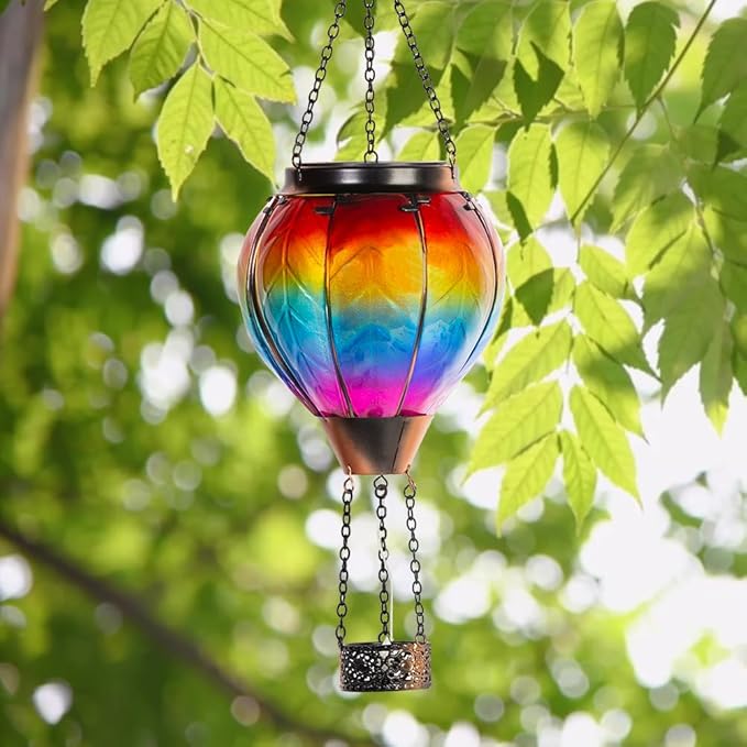 Starsoul Hot Air Balloon Solar Lantern with Candle Holder Solar Hot Air Balloon Flickering Flame Hanging Garden Light Waterproof Glass Hot Air Balloon Solar Lamp Decorative for Lawn Porch Tree Yard-VerdiqueGarden