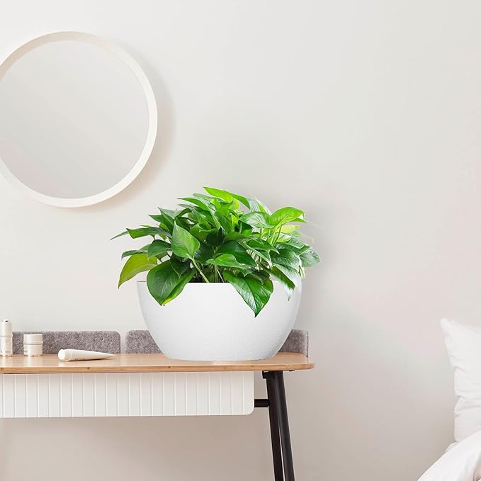 10 inch Hanging Planters for Outdoor Indoor Plants with Drainage Holes and Chain, 2 Pack Round Hanging Flower Plant Pots for Garden Home Porch Decor, White-VerdiqueGarden