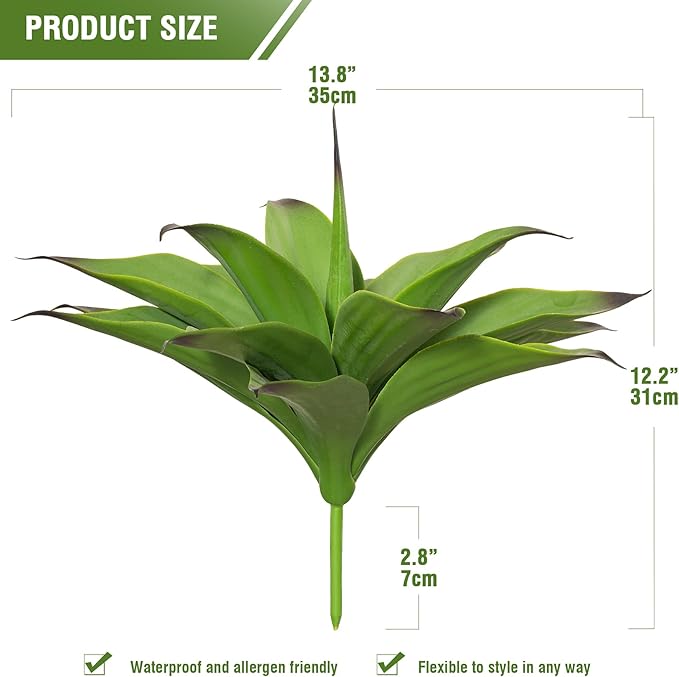 Fake Plants Artificial Agave Plants,Large UV Resistant Fake Agave Planters for Indoor and Outdoor Decorating Tropical Plant Succulents Greenery Indoor Decor13.8 (2Pack, Dark Green)-VerdiqueGarden