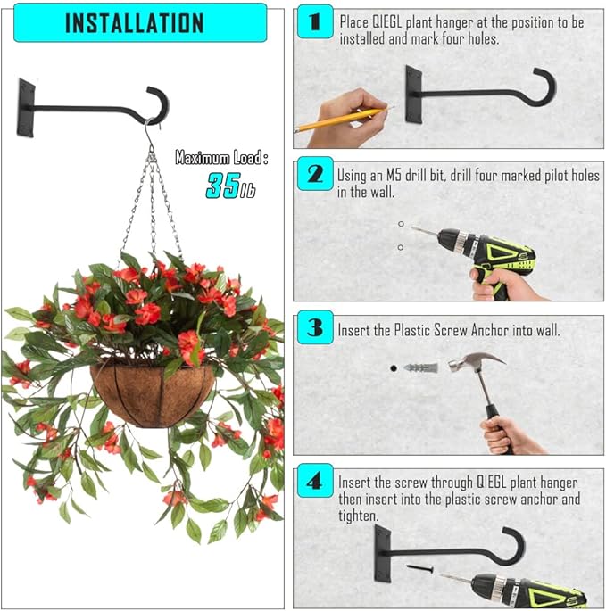 10inch Heavy Duty Plant Hangers Outdoor or Indoor Bird Feeder Hanger Shepherd Hooks 2pcs Black Metal Wall Hook for Hanging Plant Bracket, Lantern, Flower Basket, Wind Chimes-VerdiqueGarden