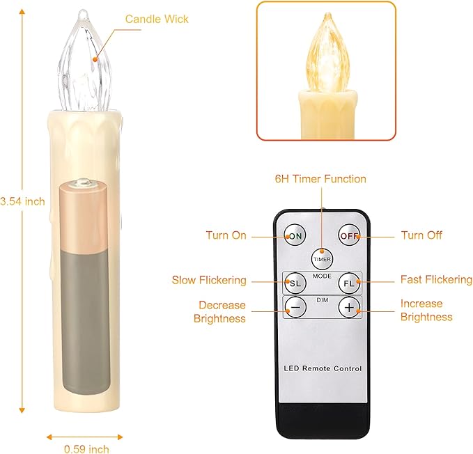 Flickering Flameless Window Candle LED Christmas Tree Candle Lights Warm White Battery Operated Electric Taper Candles with Remote Perfect for Home Garden Wedding Parties Decor (12 PCS,Ivory)-VerdiqueGarden