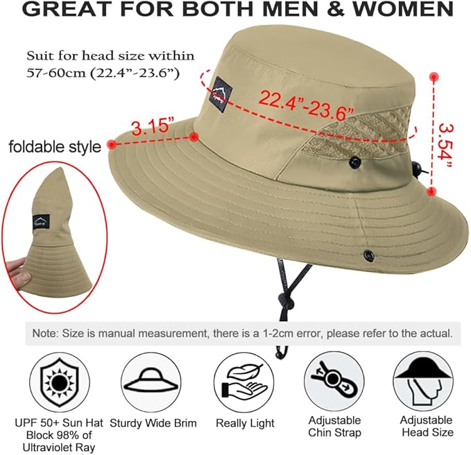 Fishing Hat, UPF50+ Wide Brim Sun Hat for Men Women, UV Protection Hiking Beach Bucket Hats Summer Safari Hat-VerdiqueGarden