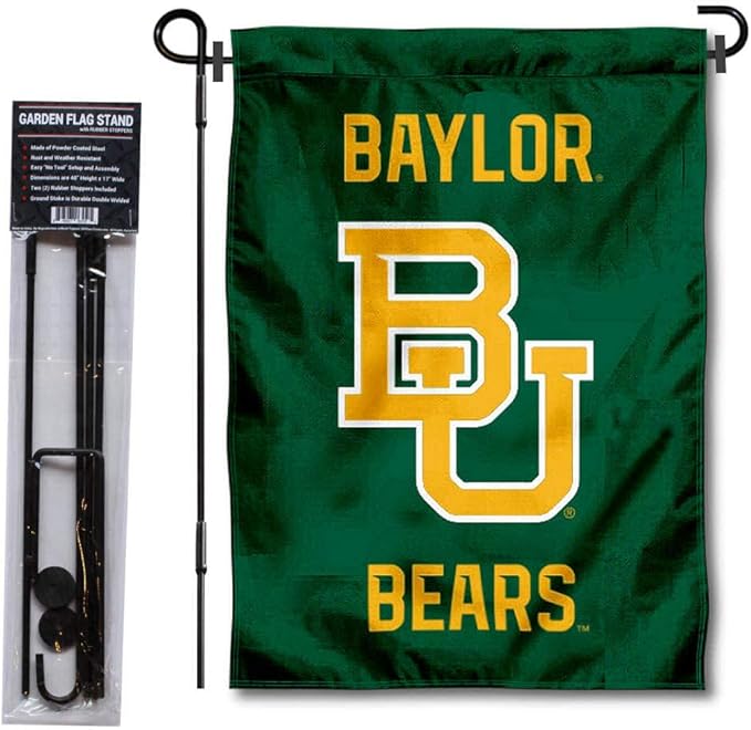 College Flags & Banners Co. Baylor Bears Garden Flag with Pole Stand Holder-VerdiqueGarden