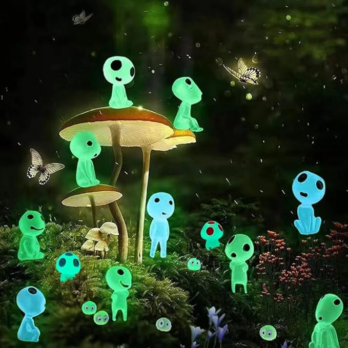 BEZALEL Glow in the Dark Tree Spirits, 49 Pcs Luminous Elves Tree Ghosts Figurines Kit, Mini Glow Fairy Garden Accessories Outdoor with Mini Mushrooms for Garden Bonsai Succulent Terrarium Decorations-VerdiqueGarden