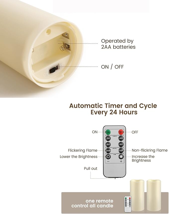 Large Outdoor Waterproof Flameless Candles with Remote Control,D3'' x H5.5'' Battery Operated Flickering LED Pillar Candle Plastic for Outdoor/Indoor Decoration Wedding, Party, Birthday (2PACK)-VerdiqueGarden