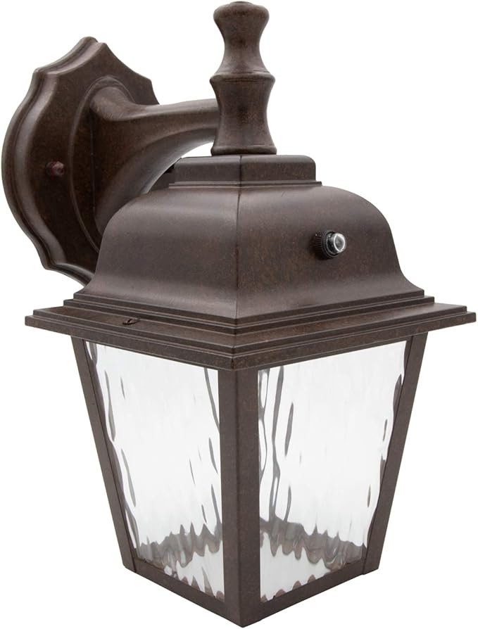 Maxxima LED Porch Lantern Outdoor Wall Light Fixture - Aged Bronze, Clear Water Glass, Photocell Sensor, 875 Lumens, 3000K Warm White, Dusk to Dawn Light Sensor, Exterior Decorative Light-VerdiqueGarden