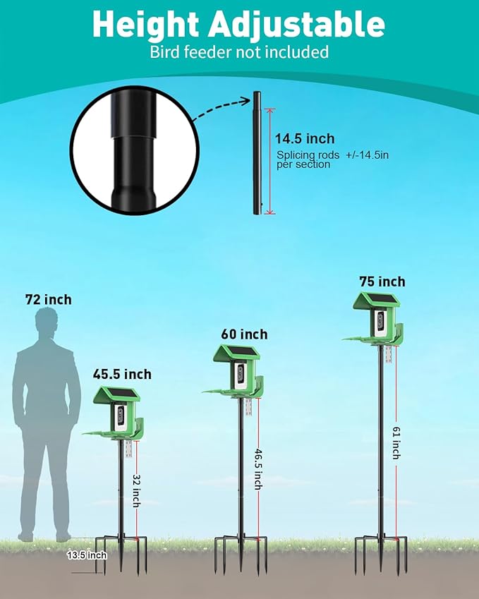 Bird Feeder Pole – 75 Inch Height Bird House Pole with 1-Inch Dia Heavy Duty for Birdfeeders, Feeding Stand with Mount Kit for Outdoor, Slip-Fit Connection-VerdiqueGarden