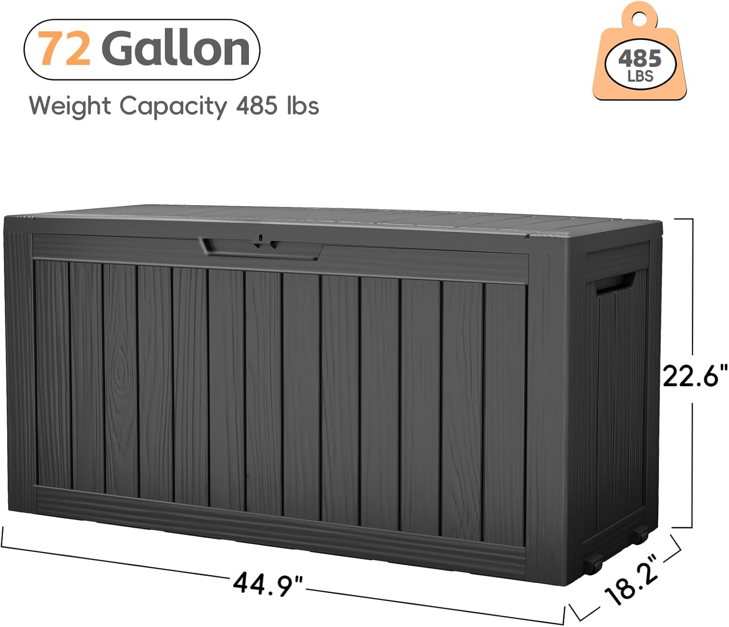 Outdoor Storage Box, 72 Gallon Waterproof Resin Deck Box, Storage Bin for Package Delivery, Patio Furniture Cushion, Garden Tools, Pool Accessories, Weatherproof and UV Resistant, Black-VerdiqueGarden
