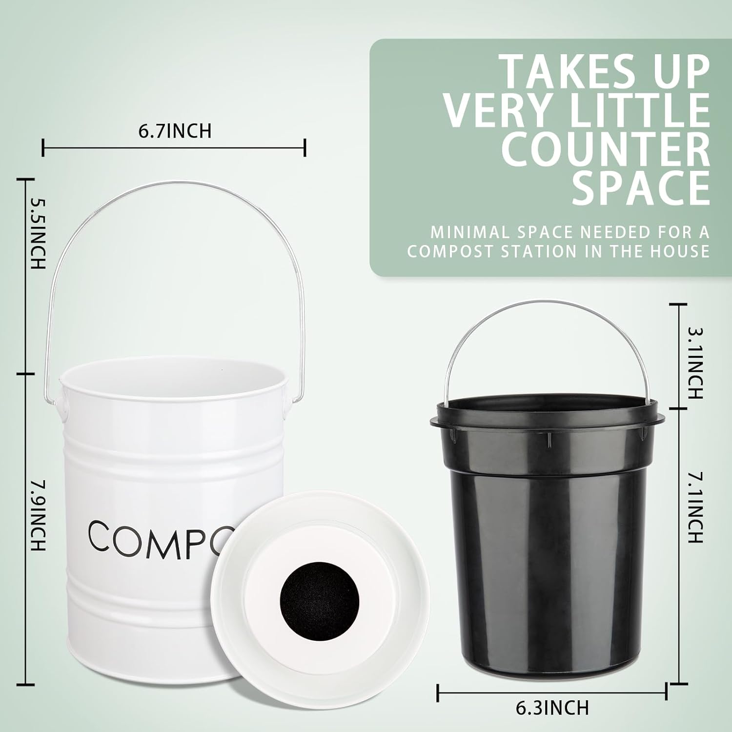 Vipush Compost Bin with Lid Small Countertop Compost Bin includes Inner Liner & 3 Charcoal Filters, White-VerdiqueGarden