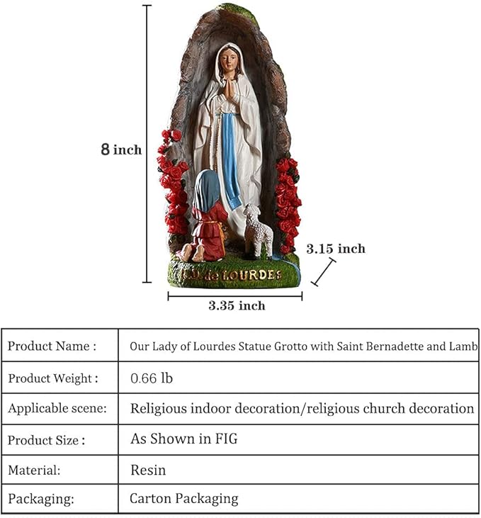 Our Lady of Lourdes Statue - 8" Resin Figurine - Saint Bernadette and Mary Statue, Sculpture with Hand-Painting - Ideal Religious Gift for Baptisms, Communions, Confirmations, Weddings, and Holidays-VerdiqueGarden