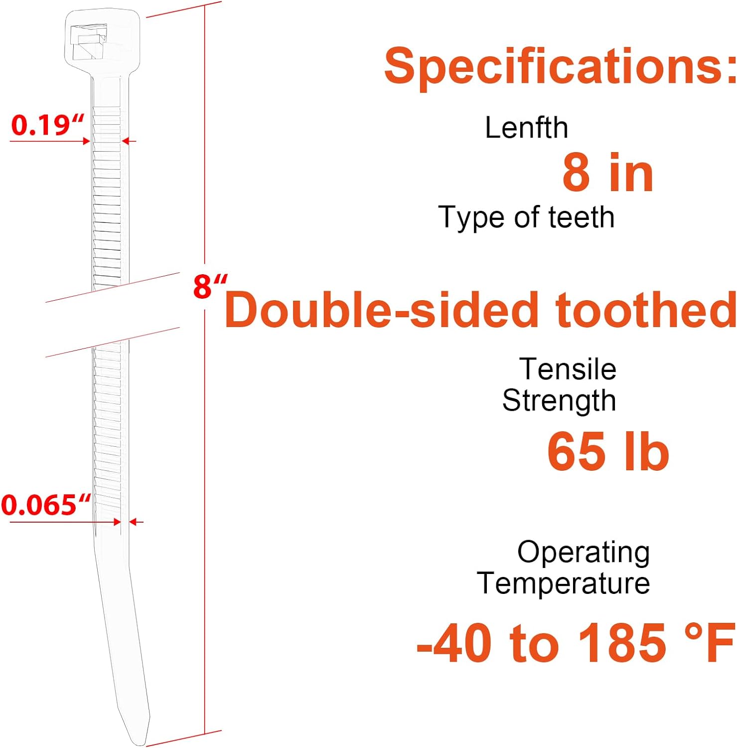 8 Inch Zip Ties Double Sided Toothed (Bulk 2X1000 Pack Black),65lbs Tensile Strength Heavy Duty Cable Wire Ties with Self-Locking Adjustable Nylon Tie Wraps for Indoor Outdoor (Patented Design)-VerdiqueGarden