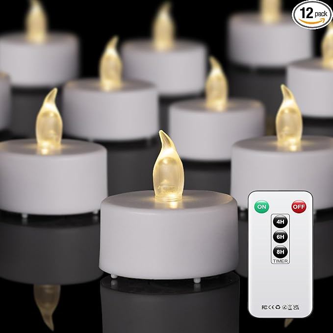 Tea Light Remote Control Candle,Flickering Flameless LED Candle,Long Lasting 400+Hours,Battery Operated with Timer for Home Decoration Seasonal &Festival Celebration WarmWhite (12pcs)-VerdiqueGarden